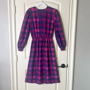Vintage Melissa Lane 80s Pink and Purple Square Graphic Print Dress size 10